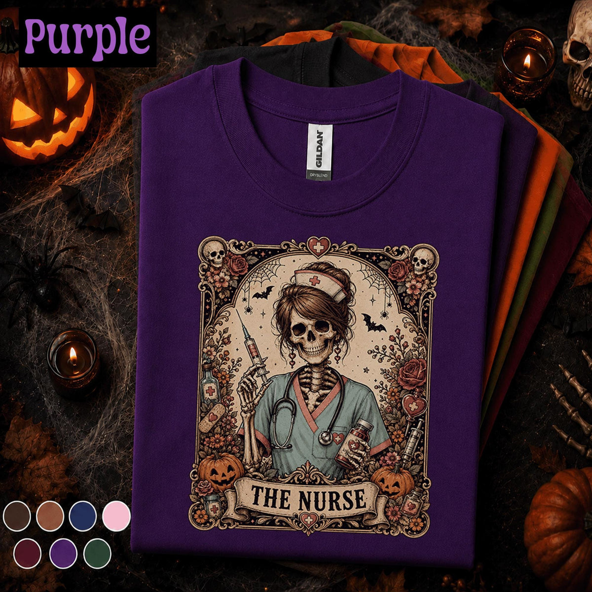 Skeleton Nurse Halloween Shirt, Gothic Nurse Tee, Spooky Nursing Gift, Vintage Medical Halloween Shirt, Registered Nurse Fall T Shirt