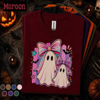 Cute Ghost Halloween Shirt, Coquette Bow Ghost Tee, Pink Spooky Season T Shirt, Kawaii Matching Ghosts, Girly Halloween Gift for Women