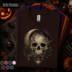 Gothic Skull Halloween Shirt, Raven Crescent Moon Tee, Dark Floral Skeleton Shirt, Spooky Witchy Tee, Gothic Halloween Gift