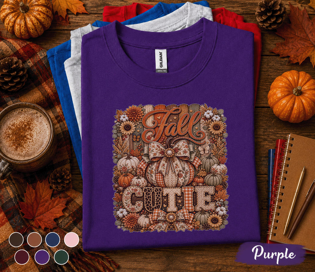 Fall Cutie Shirt Cute Autumn Pumpkin Bow Tee, Cozy Fall Season Shirt, Thanksgiving Outfit, Pumpkin Patch Shirt, Rustic Autumn Gift for Women