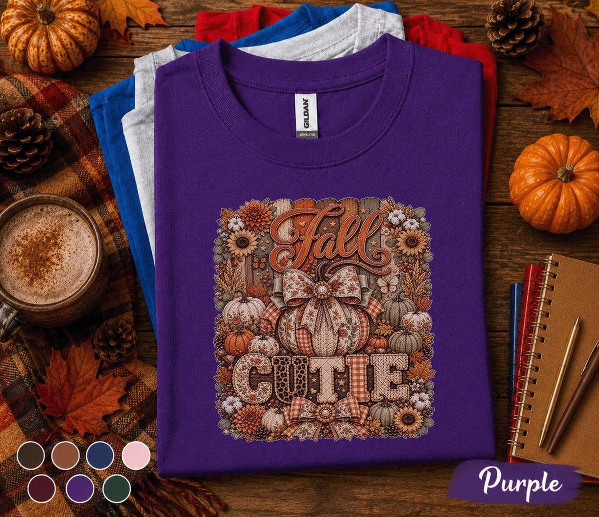Fall Cutie Shirt Cute Autumn Pumpkin Bow Tee, Cozy Fall Season Shirt, Thanksgiving Outfit, Pumpkin Patch Shirt, Rustic Autumn Gift for Women