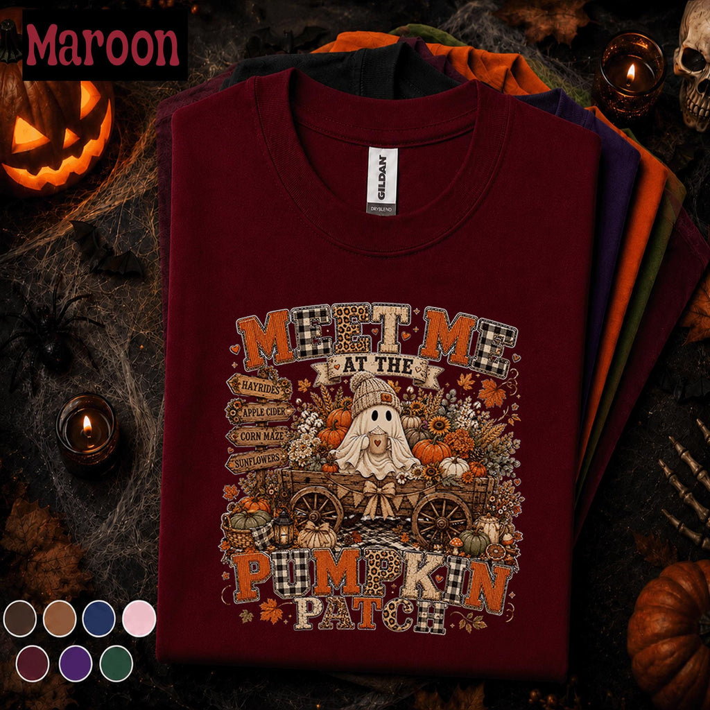 Meet Me at the Pumpkin Patch Shirt, Cute Ghost Halloween Tee, Fall Pumpkin Shirt, Cozy Autumn Tee, Spooky Season Gift for Her