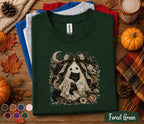 Cute Ghost Cat Halloween Shirt, Black Kitten Boo Tee, Spooky Floral Ghost T-Shirt, Gothic Autumn Cat Lover Gift, Witchy Fall Shirt