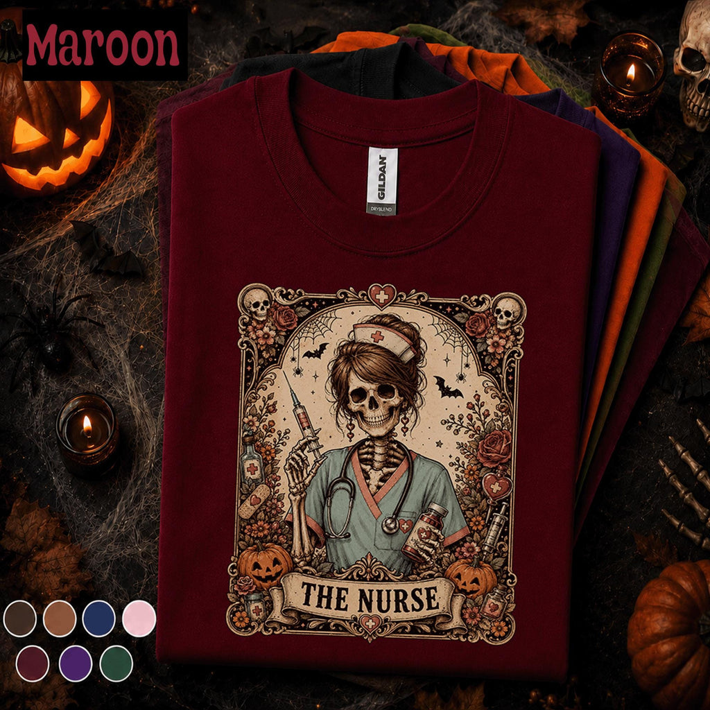 Skeleton Nurse Halloween Shirt, Gothic Nurse Tee, Spooky Nursing Gift, Vintage Medical Halloween Shirt, Registered Nurse Fall T Shirt