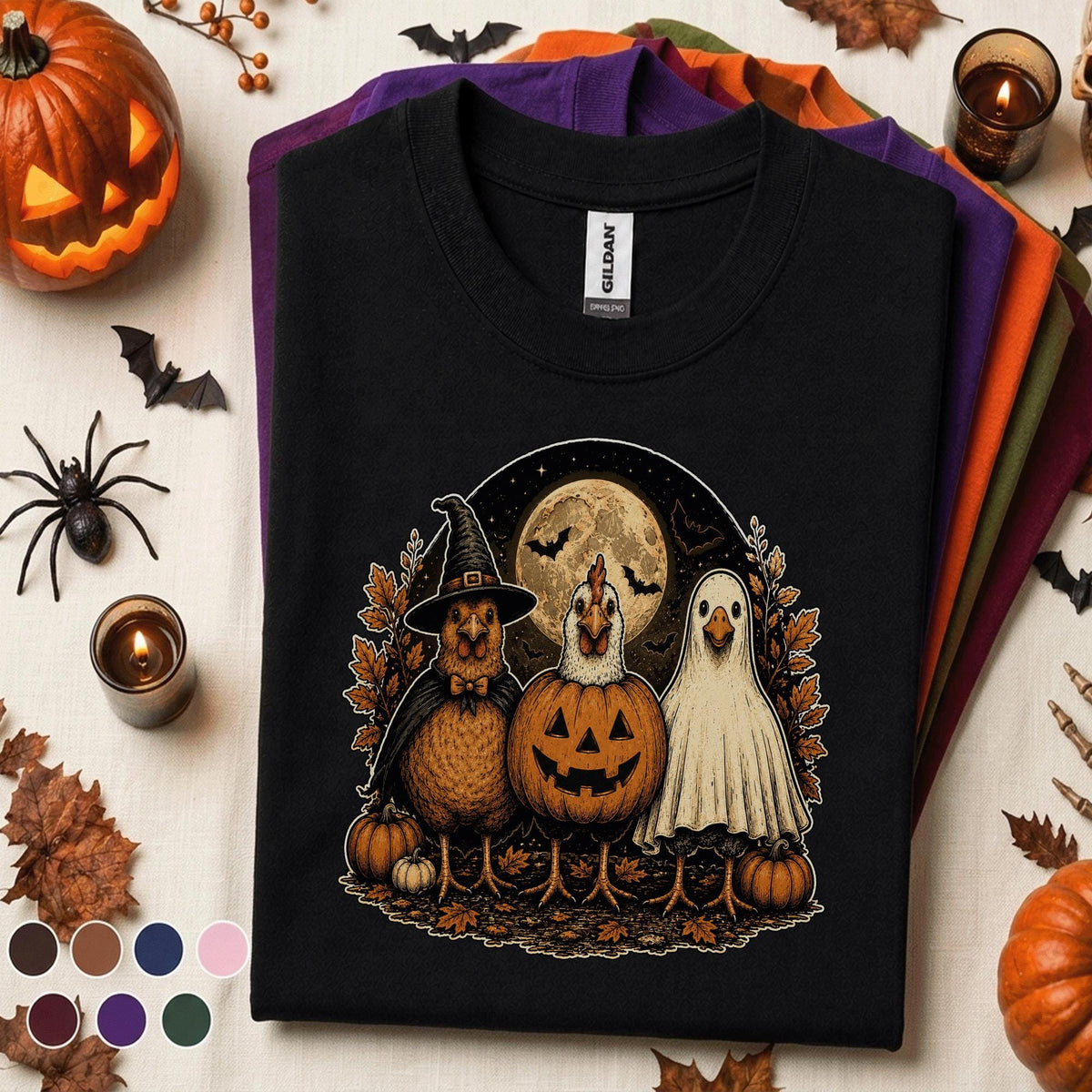 Funny Chicken Halloween Shirt, Witch Ghost Pumpkin Costume Chickens Tee
