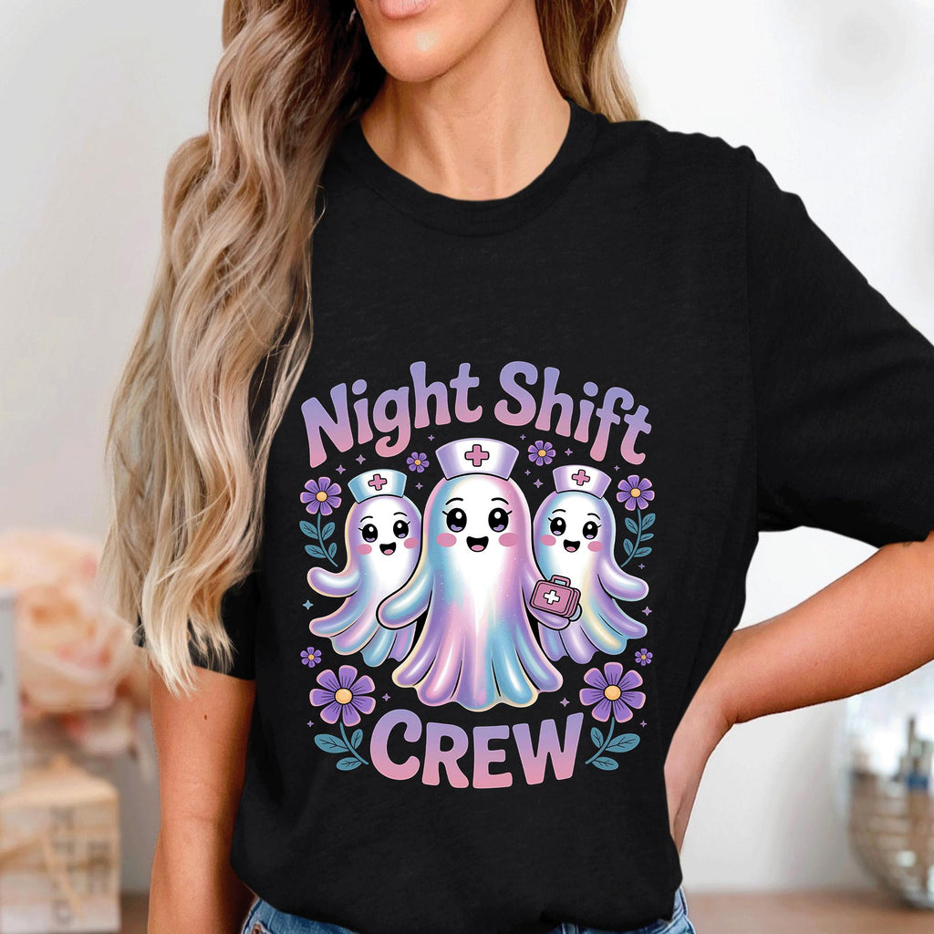 Night Shift Crew Nurse Shirt, Cute Ghost Halloween Nurse Tee Flowers, Spooky Medical Night Shift T-Shirt For Healthcare Workers Sweatshirt