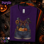 Cute Halloween Overalls Shirt, Pumpkin Candy Corn Chick Tee, Fall Farm Girl, Spooky Crow Sunflower Shirt, Autumn Country Gift