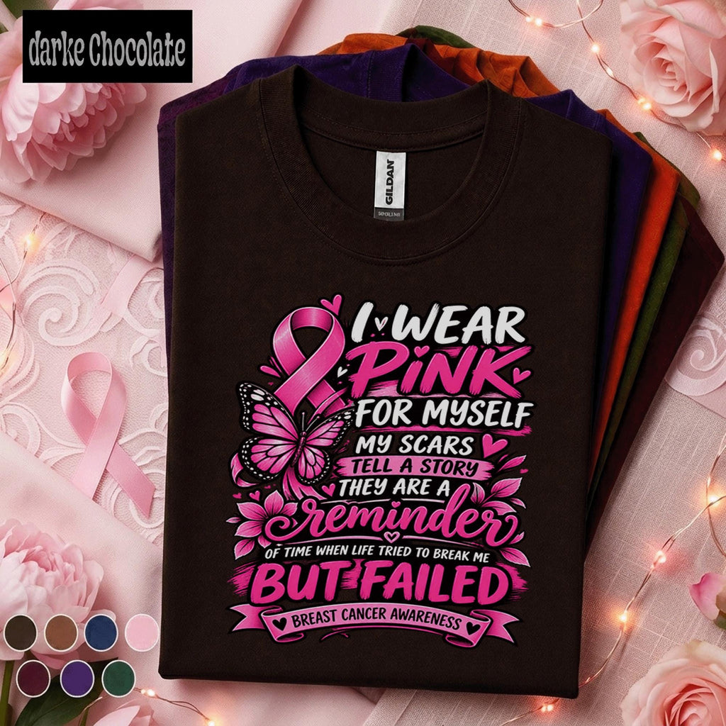 Breast Cancer Survivor Shirt, I Wear Pink for Myself Tee, Pink Ribbon Butterfly Shirt, Inspirational Cancer Awareness Gift for Women