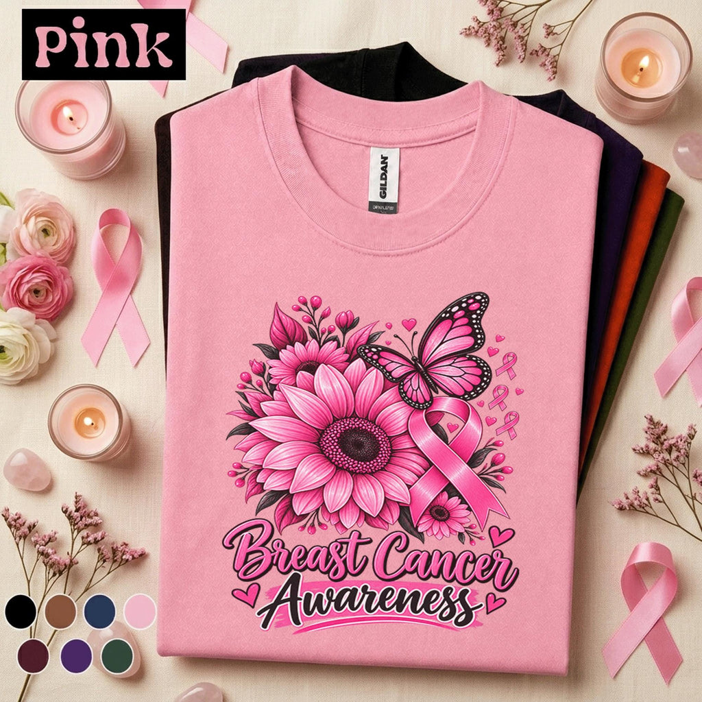 Breast Cancer Awareness Shirt, Pink Ribbon Butterfly Tee