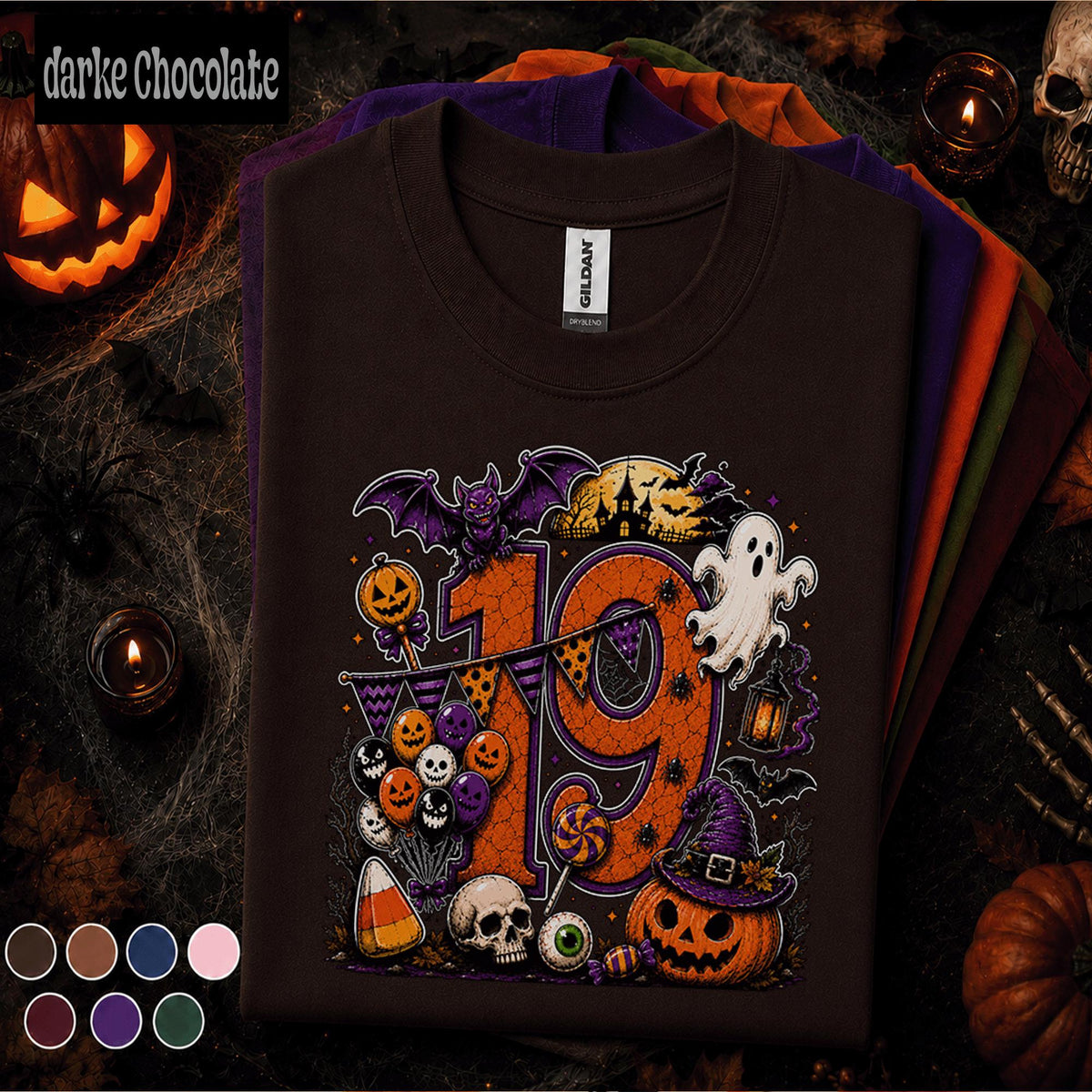 19th Birthday Halloween Shirt, Spooky Number 19 Tee, October Birthday Party Shirt, Ghost Pumpkin Witch Halloween Birthday Gift for Teens