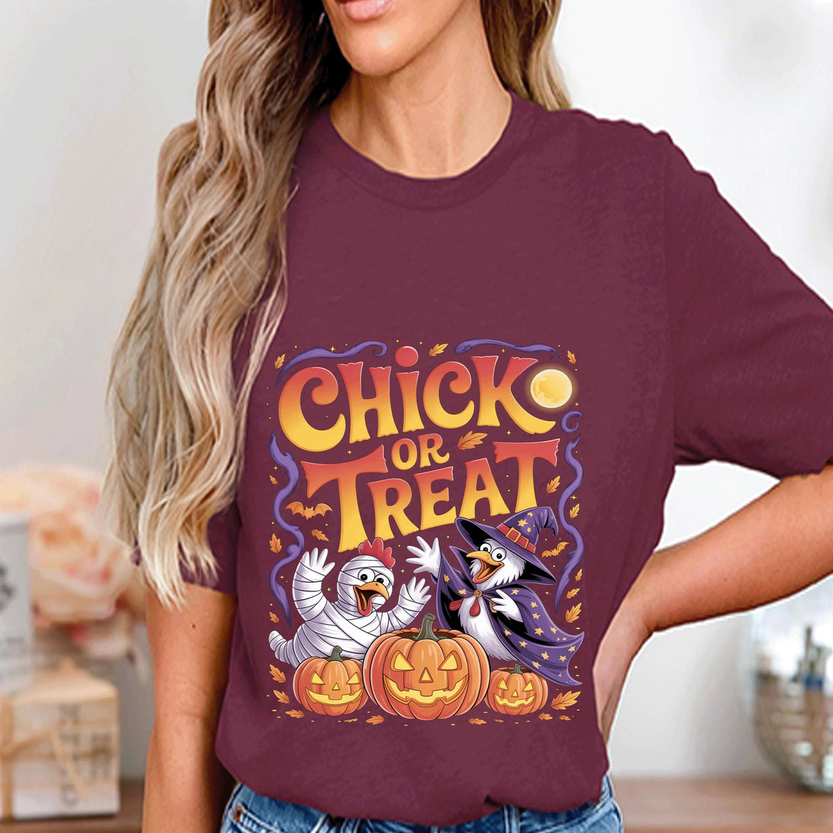 Chick or Treat Halloween Chicken Shirt, Funny Poultry Lover Tee, Spooky Hen Costume Sweatshirt, Chicken Farmer Halloween Party Gift Shirt