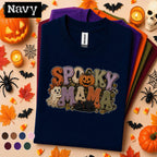 Spooky Mama Halloween Shirt, Cute Ghost Pumpkin Cat Tee, Retro Halloween Mom Shirt, Cozy Fall Spooky Season Gift for Mom