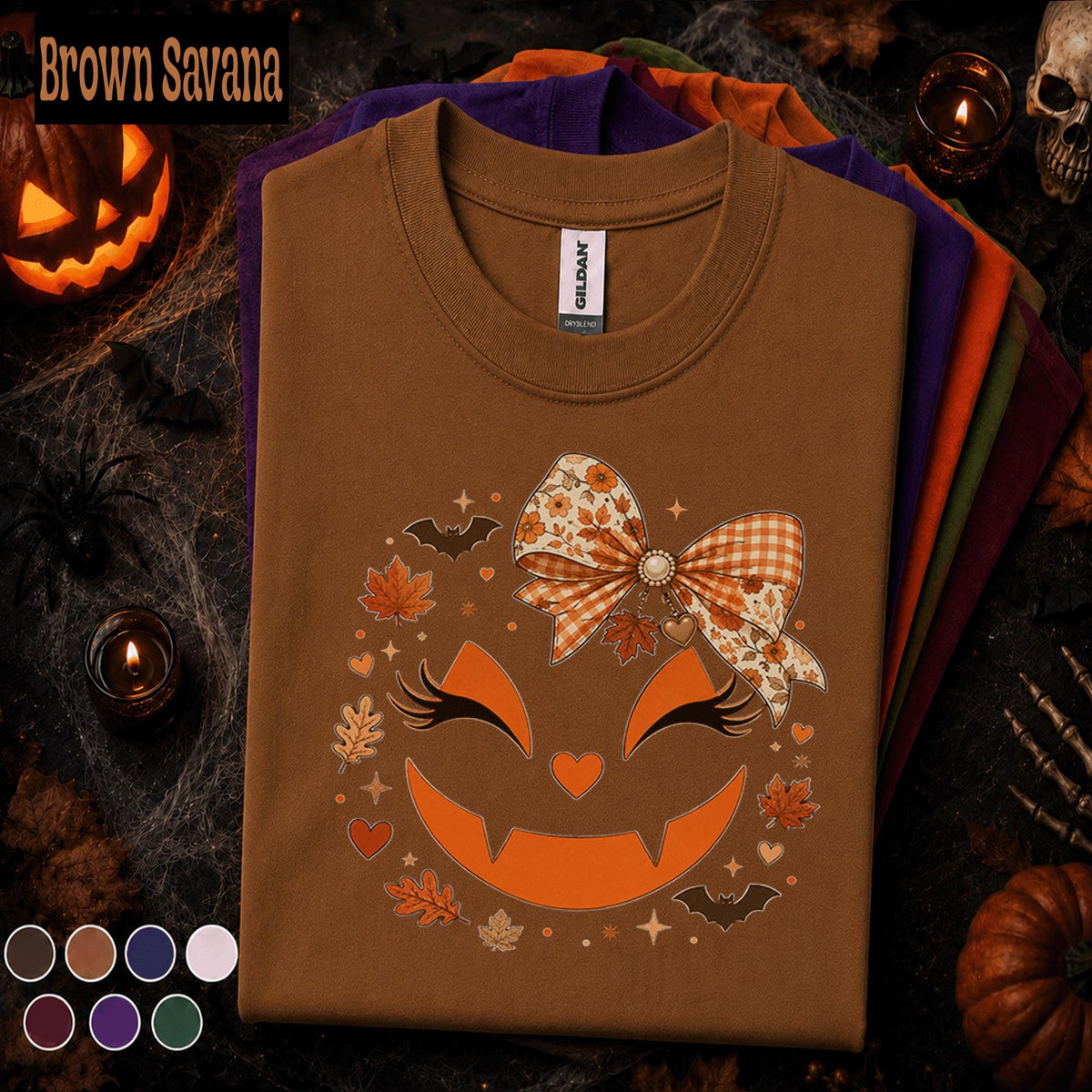 Girly Pumpkin Halloween Shirt, Cute Jack O Lantern Bow Tee, Coquette Spooky Season Shirt, Floral Plaid Fall Tee, Halloween Gift for Women