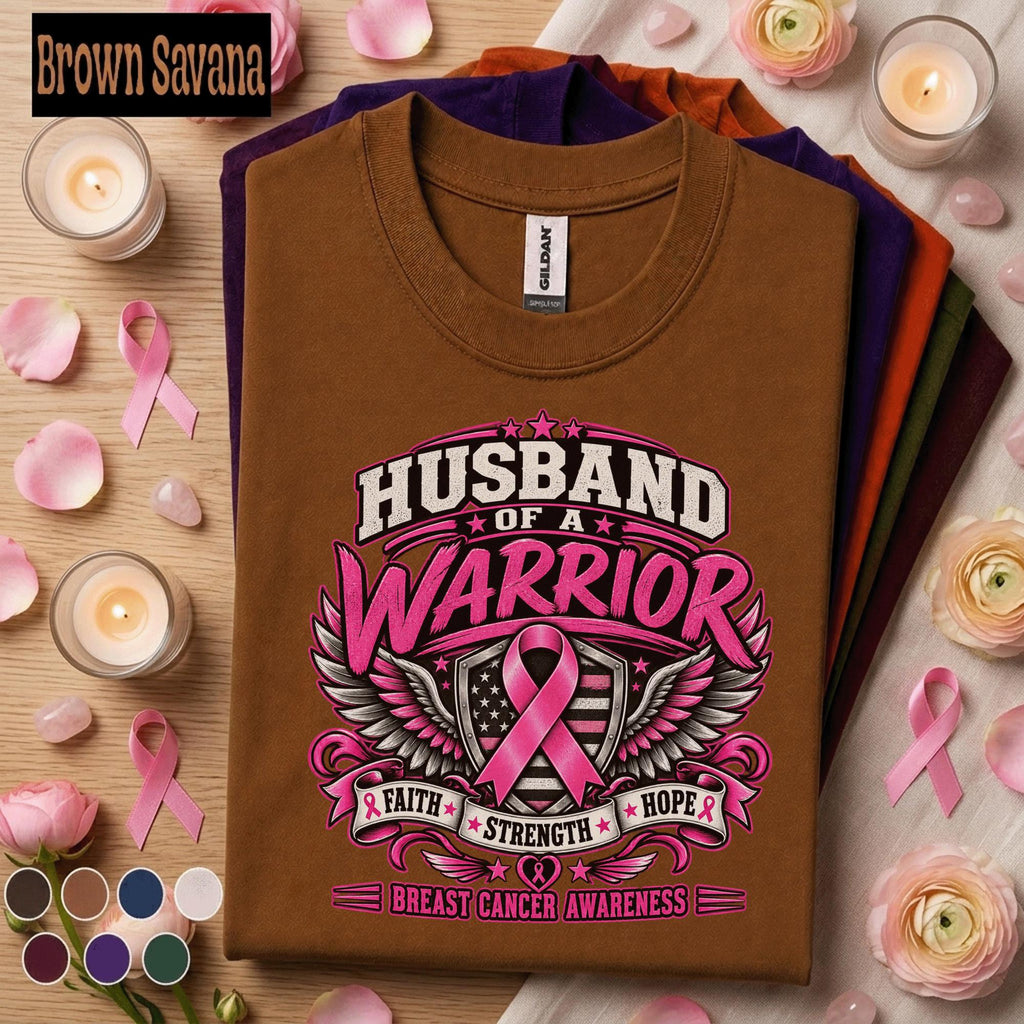 Husband of a Warrior Breast Cancer Awareness Shirt, Pink Ribbon Support Tee, Faith Strength Hope Shirt, Breast Cancer Fighter Husband Gift