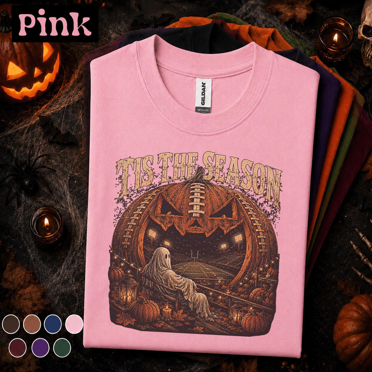 Tis the Season Football Halloween Shirt, Spooky Football Ghost Tee, Pumpkin Stadium T Shirt, Fall Game Day Top, Halloween Sports Gift