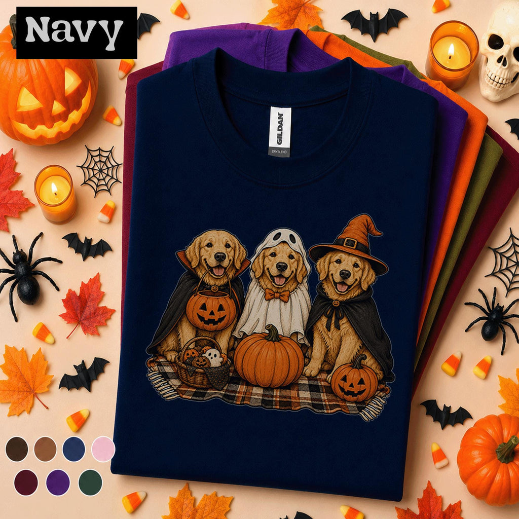 Golden Retriever Halloween Shirt, Three Dogs in Costumes Tee, Cute Ghost Witch Vampire Dog Shirt, Pumpkin Pet Lover Spooky Season Gift