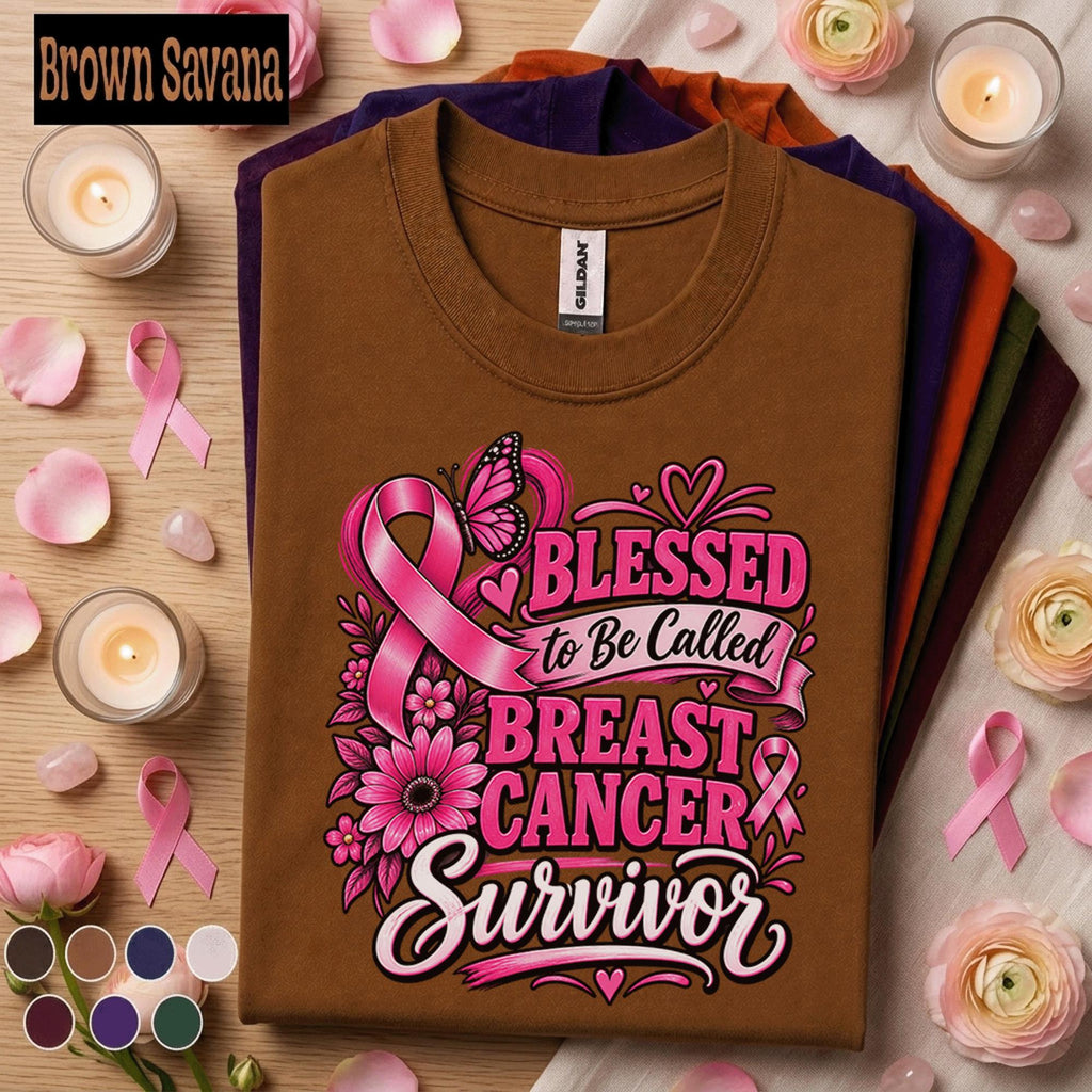 Breast Cancer Survivor Shirt, Blessed to Be Called Survivor Pink Ribbon Tee, Floral Butterfly Awareness Shirt, October Support Gift Women