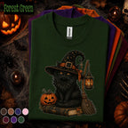 Black Cat Witch Halloween Shirt, Spooky Witchy Cat Tee, Pumpkin Magic Graphic Shirt, Gothic Fall Cat Lover Gift, Vintage Halloween Tee