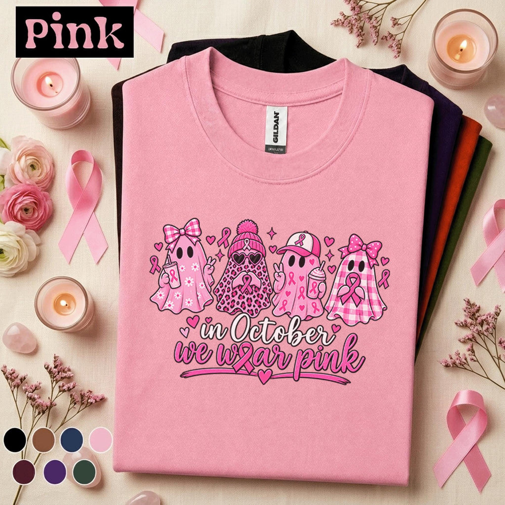 Breast Cancer Awareness Shirt, In October We Wear Pink Ghost Tee