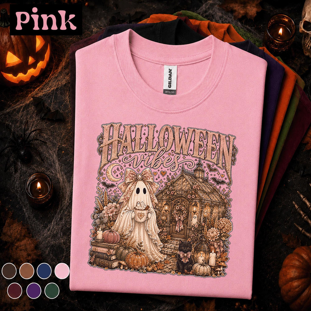 Halloween Vibes Ghost Shirt, Cozy Spooky Season Tee, Cute Cottagecore Ghost T Shirt, Vintage Fall Pumpkin Shirt, Autumn Ghost Lover Gift