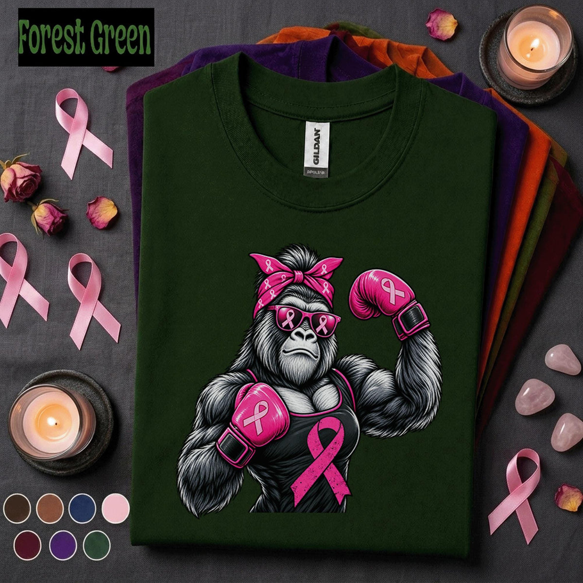 Breast Cancer Awareness Shirt, Pink Ribbon Gorilla Fighter Tee, Boxing Gloves Cancer Support Shirt, Strong Survivor Gift for Women Her