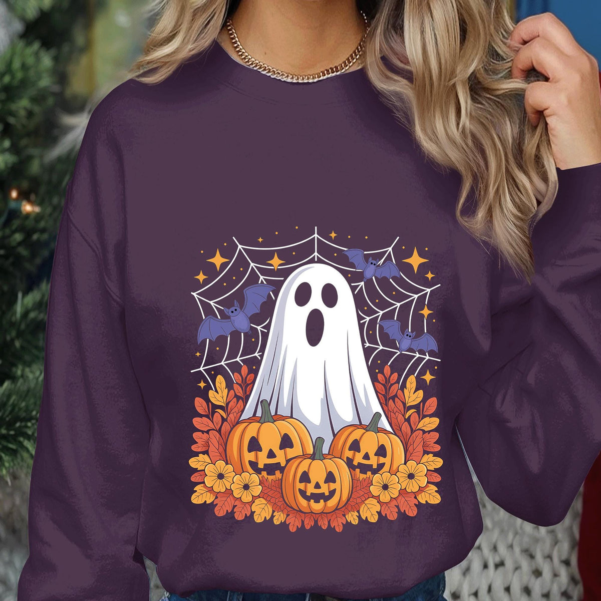 Spooky Ghost Pumpkin Shirt, Halloween Bat Haunted Tee, Ghost Sweatshirt, Women Halloween Sweatshirt, Girl Halloween Shirt, Cute Ghost Shirts