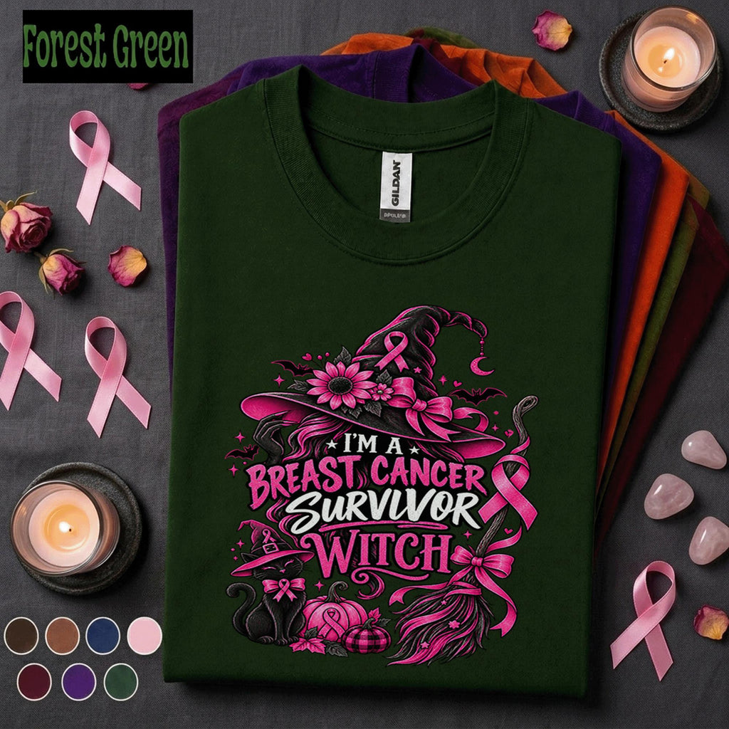 Breast Cancer Survivor Witch Shirt, Pink Ribbon Halloween Tee, Cancer Warrior Gift for Women, Spooky October Awareness Shirt, Witchy Tee