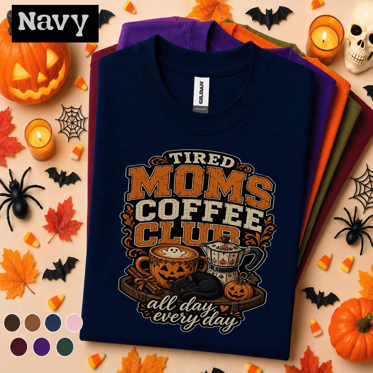Tired Moms Coffee Club Halloween Shirt, Spooky Coffee Mom Tee, Pumpkin Latte Graphic Shirt, Cozy Fall Mom Gift, Halloween Coffee Lover Tee
