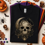 Gothic Skull Halloween Shirt, Raven Crescent Moon Tee, Dark Floral Skeleton Shirt, Spooky Witchy Tee, Gothic Halloween Gift