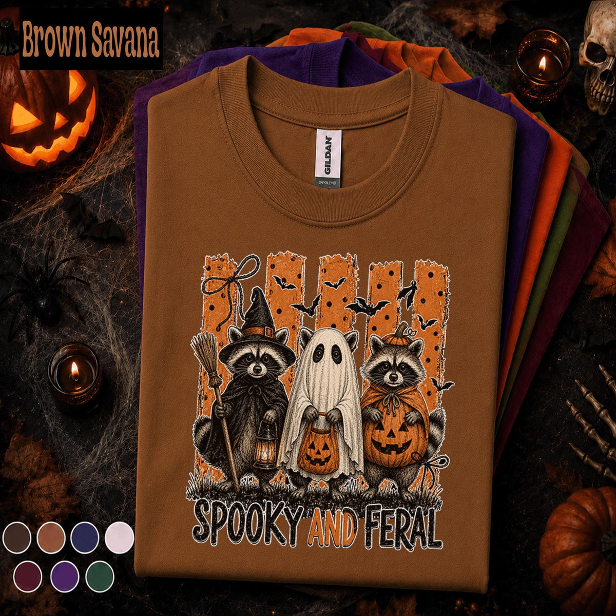 Spooky and Feral Halloween Shirt, Raccoon Ghost Tee, Funny Trash Panda Halloween T Shirt, Witchy Raccoon Spooky Season Fall Gift