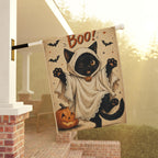 Black Cat Ghost Halloween Garden Flag, Cute Boo Yard Decor, Funny Cat Costume Flag, Pumpkin Spooky Outdoor Porch Garden Decoration