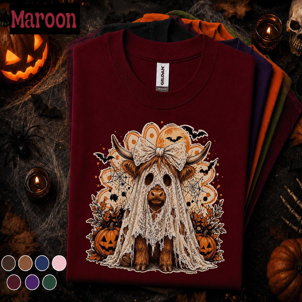 Highland Cow Halloween Shirt, Ghost Costume Cow Tee, Cute Spooky Season Tshirt, Pumpkin Fall Tee, Farmhouse Halloween Gift