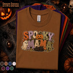Spooky Mama Halloween Shirt, Cute Ghost Pumpkin Cat Tee, Retro Halloween Mom Shirt, Cozy Fall Spooky Season Gift for Mom