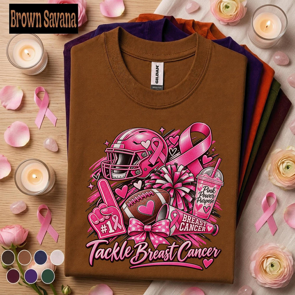 Breast Cancer Awareness Football Shirt, Tackle Breast Cancer Tee, Pink Ribbon Game Day Shirt, Football Mom Support Team Pink October Gift