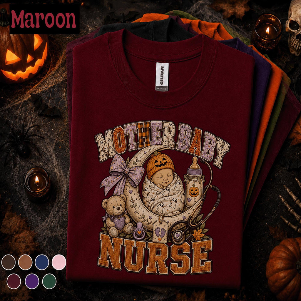 Mother Baby Nurse Halloween Shirt, Labor Delivery Nurse Tee, Newborn Nurse Gift, Spooky Maternity Nursing Shirt, Cute Fall Healthcare Tee