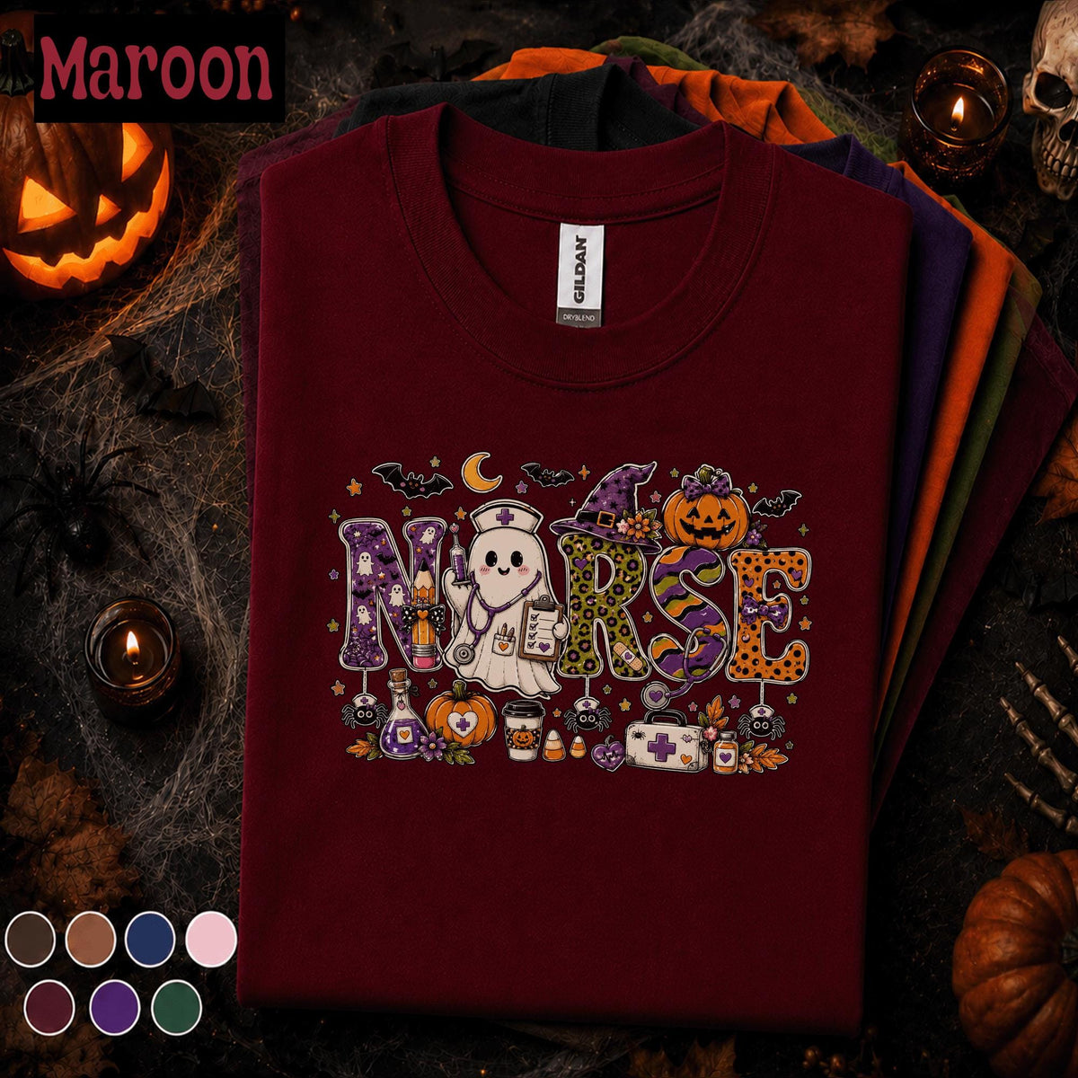 Cute Nurse Halloween Shirt, Ghost Nurse Pumpkin Tee, Spooky Healthcare Worker Shirt, Witchy Medical Halloween Gift for Nurses Women