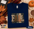 Fall Shirt, Rustic Autumn Tee, Cozy Fall Season T-Shirt, Leopard Plaid Floral Lettering, Pumpkin Patch Outfit, Thanksgiving Gift