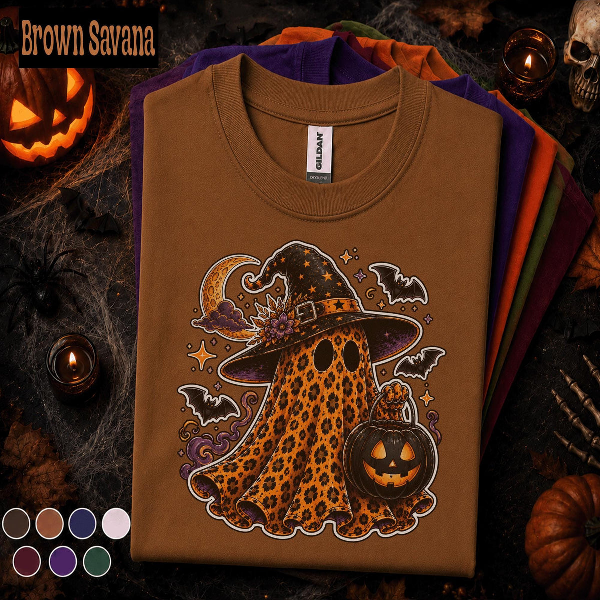 Leopard Ghost Halloween Shirt, Witch Ghost T Shirt, Spooky Season Tee, Pumpkin Shirt, Cute Witchy Fall Tee, Halloween Ghost Gift