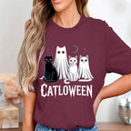 Catloween Shirt with Black Cat and Ghost Cats Sweatshirt, Cute Spooky Cat Lover Halloween Tee, Haunted Cat Costume Top, Cat Halloween Shirt