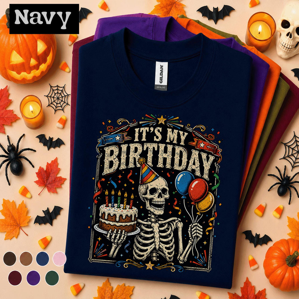 It's My Birthday Skeleton Shirt, Funny Birthday Halloween Tee, Spooky Birthday T Shirt, Skeleton Cake Party Tee, Retro Birthday Gift