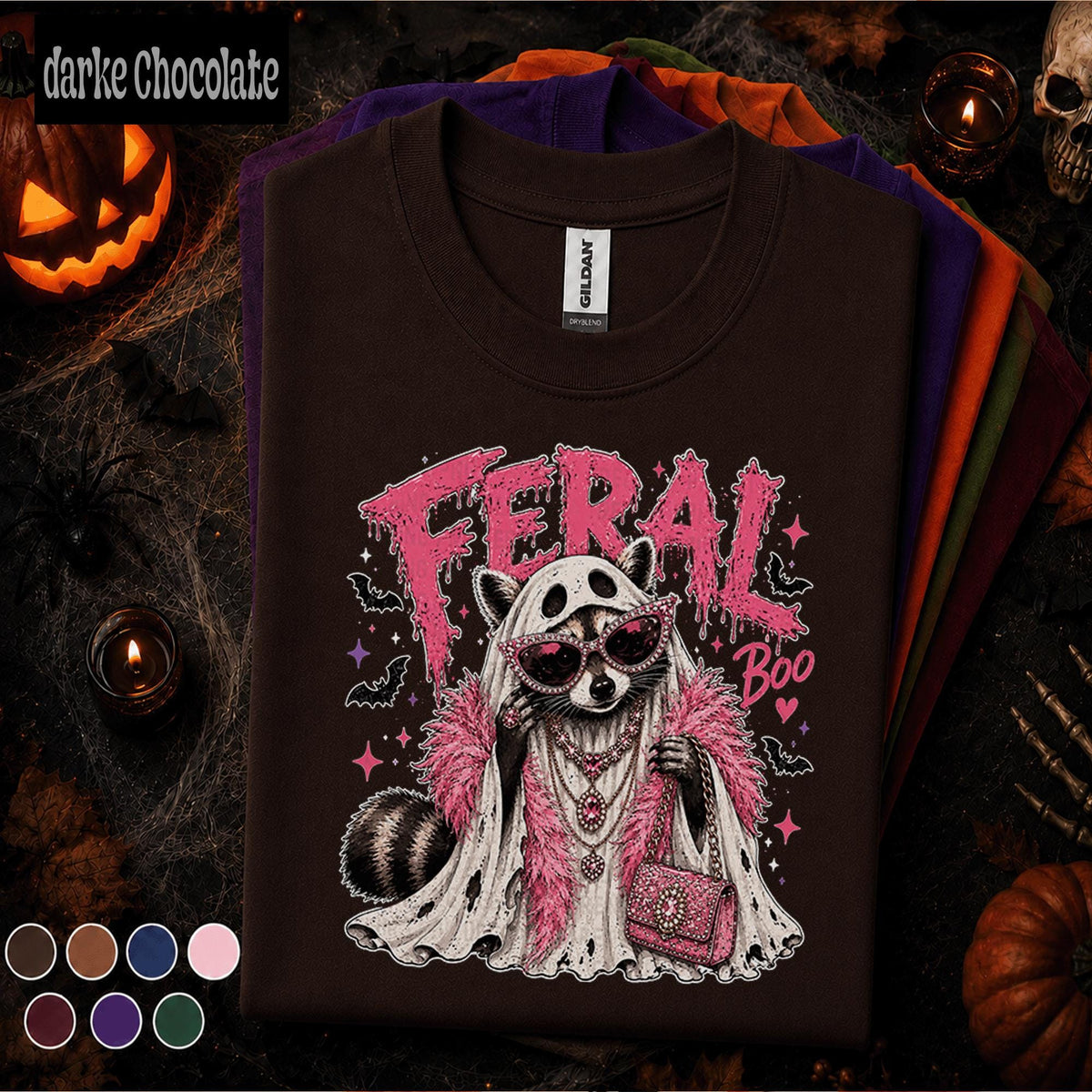 Feral Boo Raccoon Halloween Shirt, Pink Ghost Raccoon Tee, Funny Trash Panda T Shirt, Spooky Glam Halloween Tee, Raccoon Gift