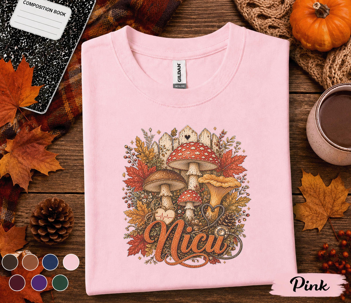 Fall NICU Nurse Shirt, Autumn Mushroom NICU Nurse Tee, Cute Nurse Gift, Cozy Healthcare Worker Sweatshirt, Registered Nurse Fall Medical