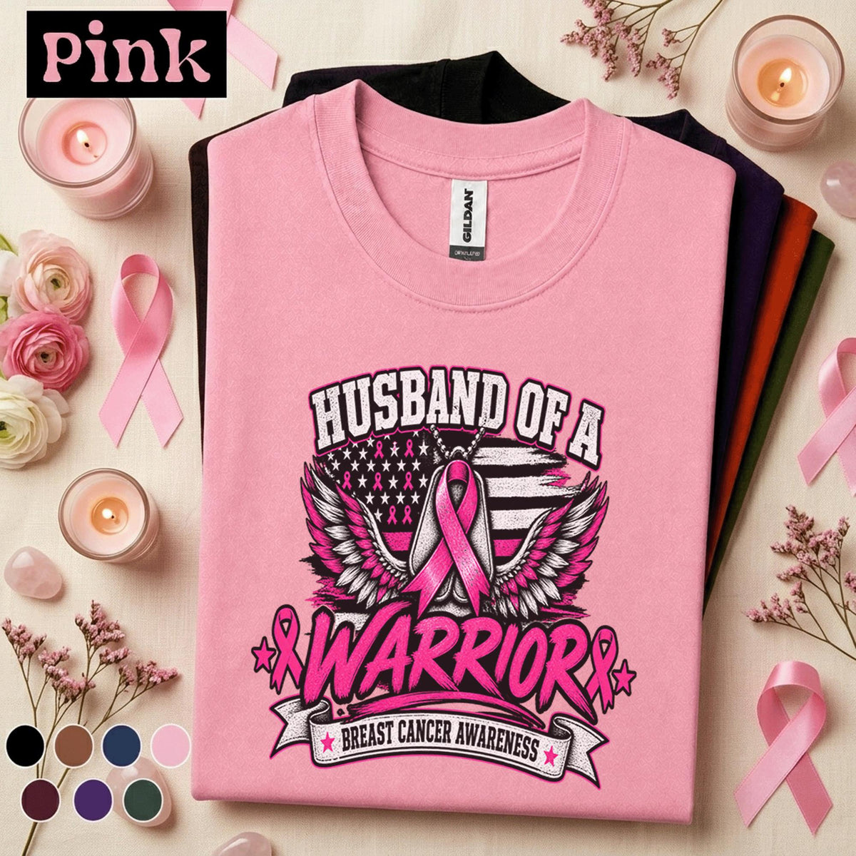 Husband of a Breast Cancer Warrior Shirt, Pink Ribbon Awareness Tee, Supportive Husband Gift, Breast Cancer Fighter Family Support Shirt