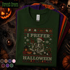 I Prefer Halloween Christmas Shirt, Skeleton Santa Spooky Holiday Tee, Funny Halloween Christmas T Shirt, Gothic Xmas Skeleton Gift Tee