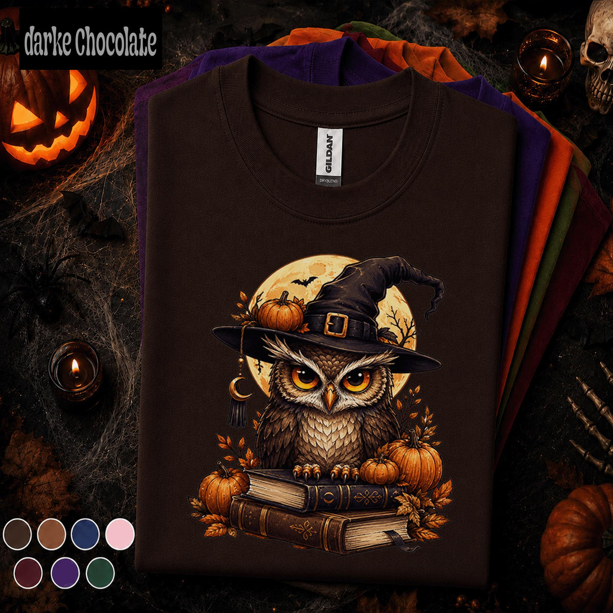 Halloween Owl Shirt, Witch Owl T Shirt, Spooky Season Tee, Pumpkin Moon Shirt, Witchy Fall Top, Owl Lover Halloween Gift Tee