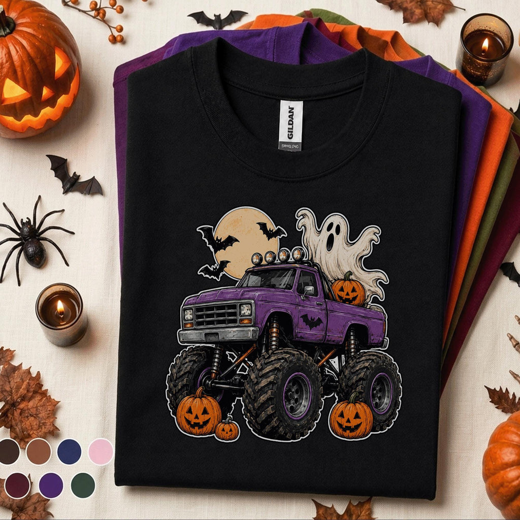 Halloween Monster Truck Shirt, Purple Pickup Ghost Tee