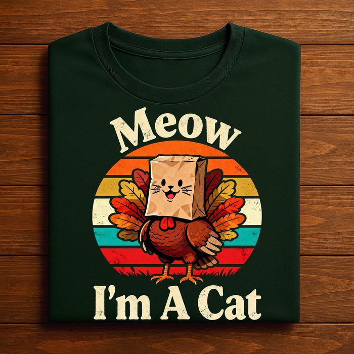 Meow I’m A Cat Thanksgiving Shirt, Funny Turkey Cat Costume Tee