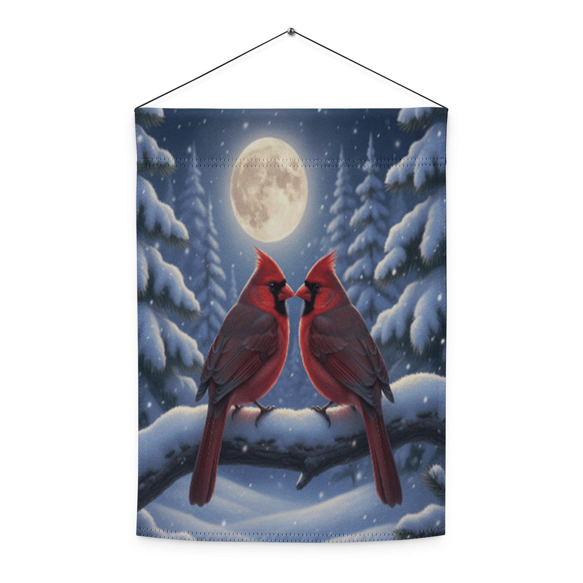 Cardinal Winter Garden Flag – Red Cardinal Flag, Winter Moon Garden Flag, Snowy Night Flag, Winter Welcome Flag, Winter Cardinal Decor