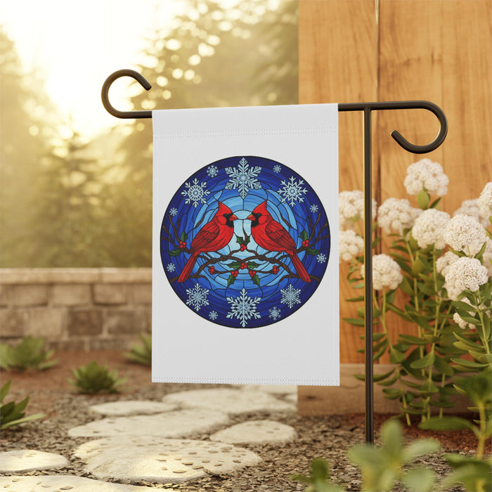 Winter Cardinal Garden Flag: Stained Glass Style Christmas Decor, Garden Flag Winter