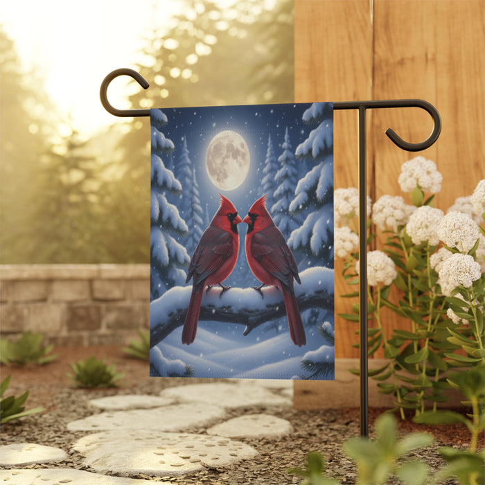 Cardinal Winter Garden Flag – Red Cardinal Flag, Winter Moon Garden Flag